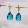 Blue Drop Shape Crystal Zircon Dangle Earrings for Women 2023 New Gold Color Earring Fashion Luxury Party Jewelry Accessories