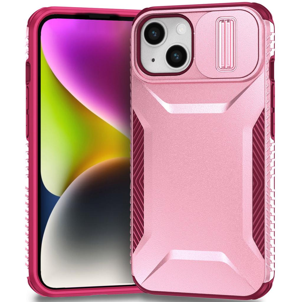 For iPhone 15 Case PC+TPU Anti-Slip Phone Cover with Slide Camera Lid