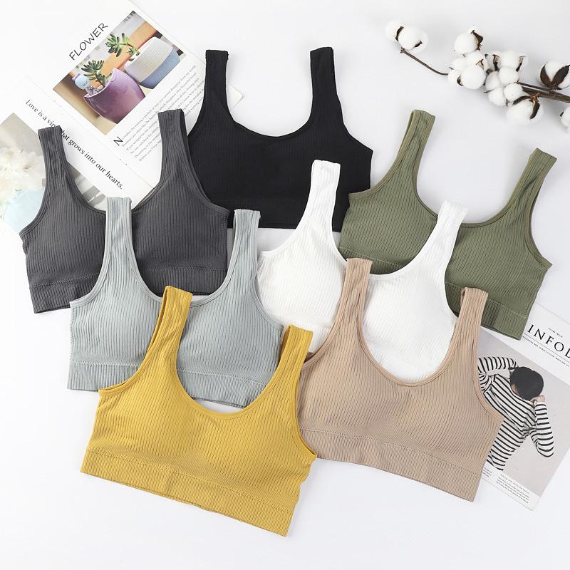 Soutien-gorge de sport bandeau sans couture côtelé à larges bretelles