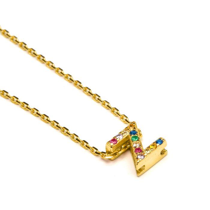 Collier - LUXENTER - Alphabet Z - Argent 925 - Zircons multicolores - Or jaune 18K