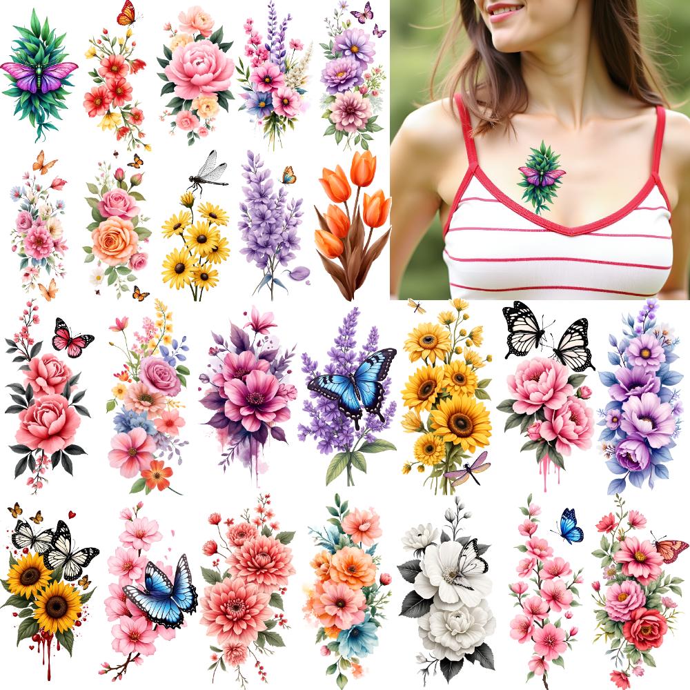 9pcs Temporary Tattoo Temporary Tattoo Stickers Butterflies Leaves Floral Patterns For Adult Thighs Shoulders