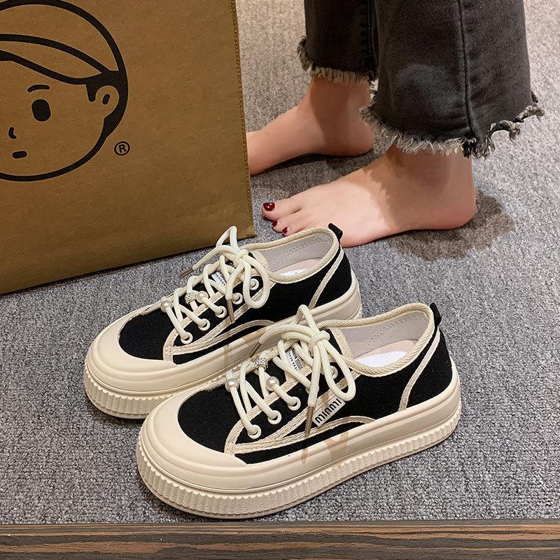 Xiaoxiangfeng Pearl Canvas Shoes Women's Spring New Super Fire Thick-soled Lace-up Small Casual Board Shoes