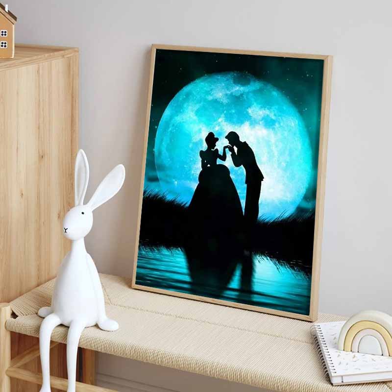 Disney Diamond Painting Cinderella and Prince Silhouette Style Art Illustration 5D Cross Stitch Hanging Print 5D Puzzle MosaicEmbroideryHomeDecoration