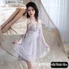 Sexy nightdress big butterfly neck suspender skirt mesh robe set women's pajamas Douyin popular home nightdress