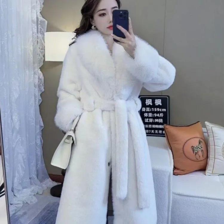 

Куртка из искусственного кашемира с меховым воротником и шнуровкой, женская осенне-зимняя, утепленная куртка средней длины S бежевый