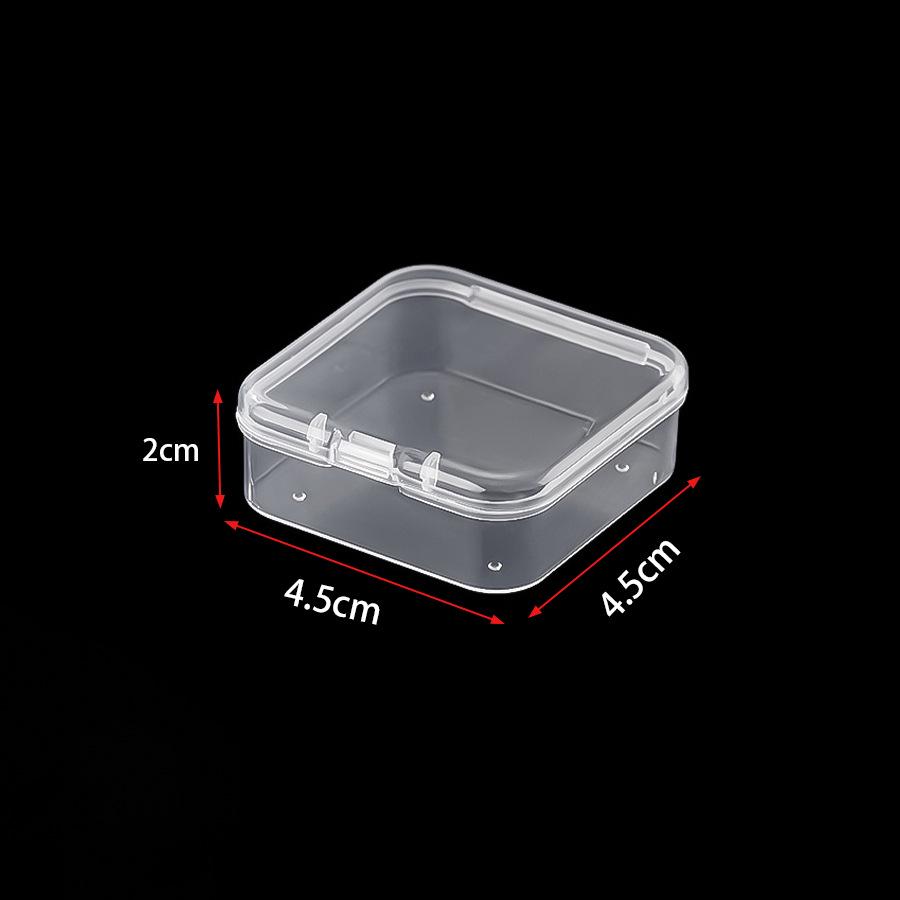 Scatola portaoggetti compatta in plastica trasparente da 3,5x3,5x2 cm per tappi per le orecchie lunghi