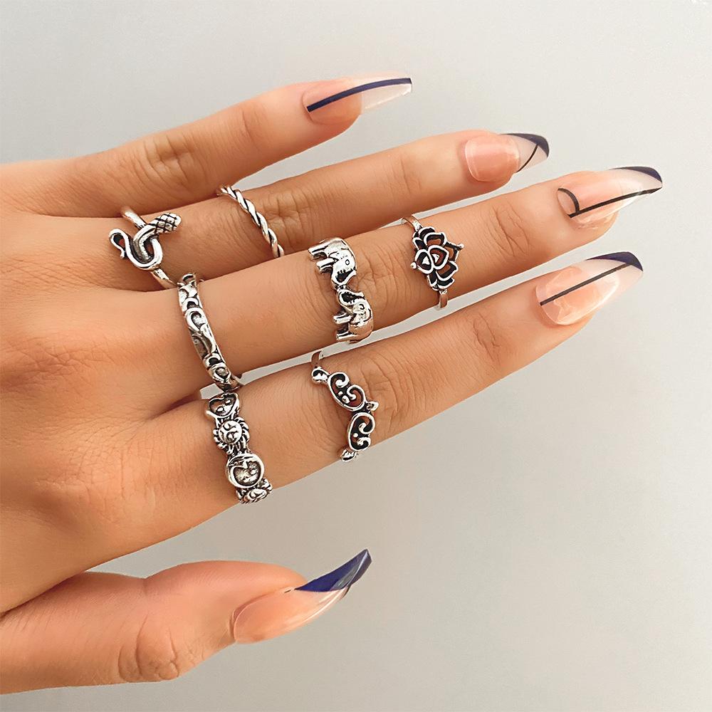 Vintage Distressed Butterfly Snake-shaped Ring Set - Multi-jointed Open-ended Set Ring Set