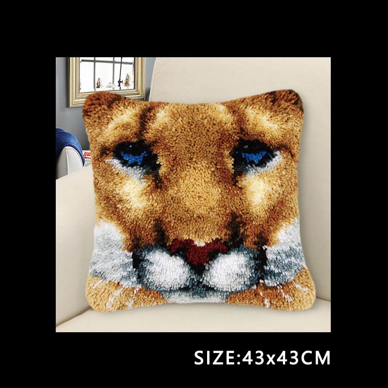 

Animal Tiger Cushion Latch Hook Kit Pillow Mat Craft Flower 42CM*42CM Cross Stitch Needlework Crocheting Cushion Embroidery DIY