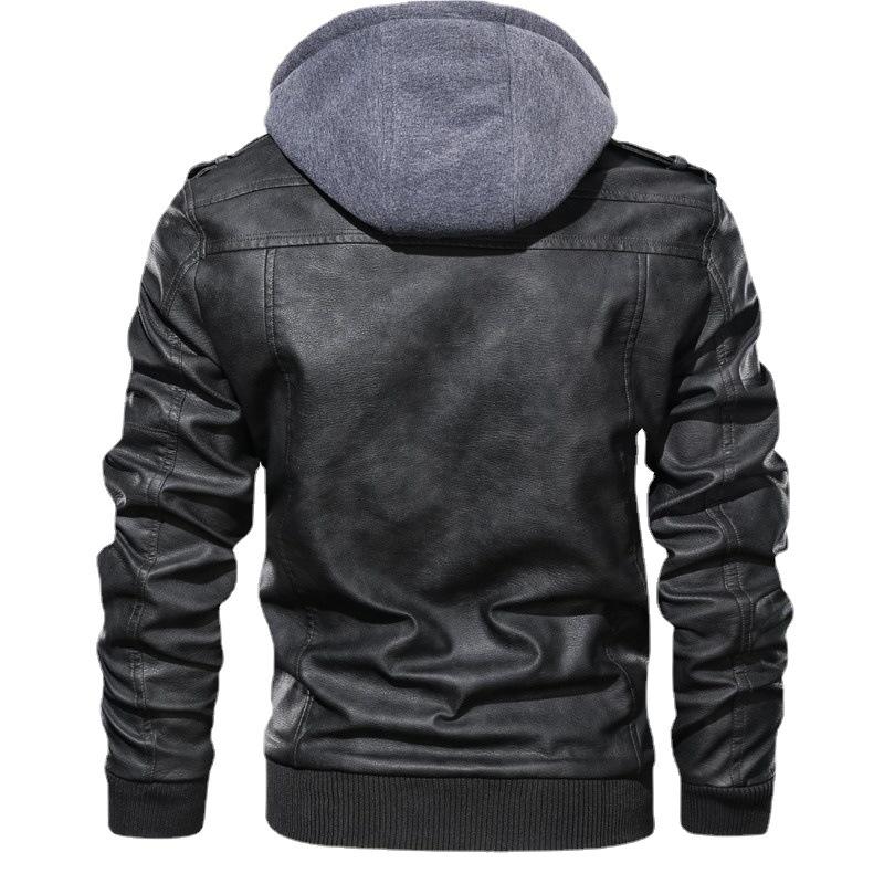 Hooded Leather Jacket Men's Trend European and American Casual Motorcycle Jacket Removable Hat Men's Leather Jacket