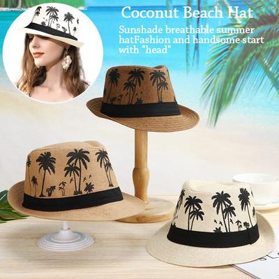 Chapéu Fedora Primavera Verão Casal Homens Mulheres Chapéus de Topo Chapéu Jazz Padrão de Coqueiros Chapéu de Praia