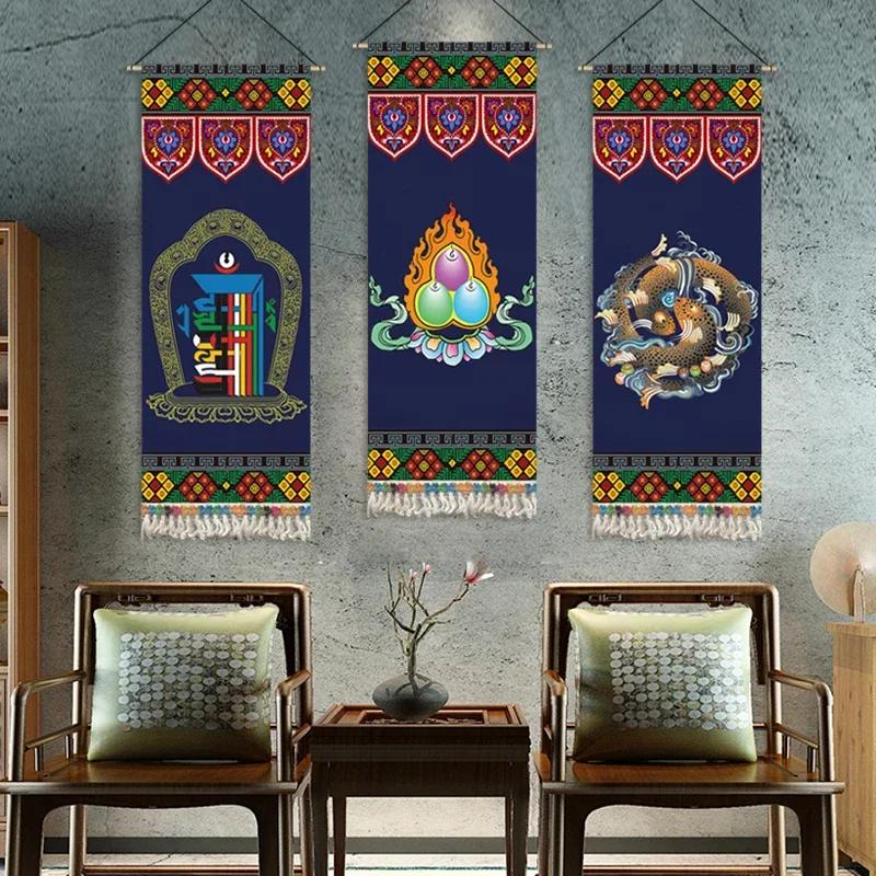 Tassels Tibetan Auspicious Eight Treasures Hanging Painting Cloth Art Living Room Background Wallpaper Decoration Cloth Painting