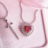 Gothic Punk One Arrow Through Heart Creative Two Color Couple Necklace Red Rhinestone Heart Dagger Necklace Good Friend Gift