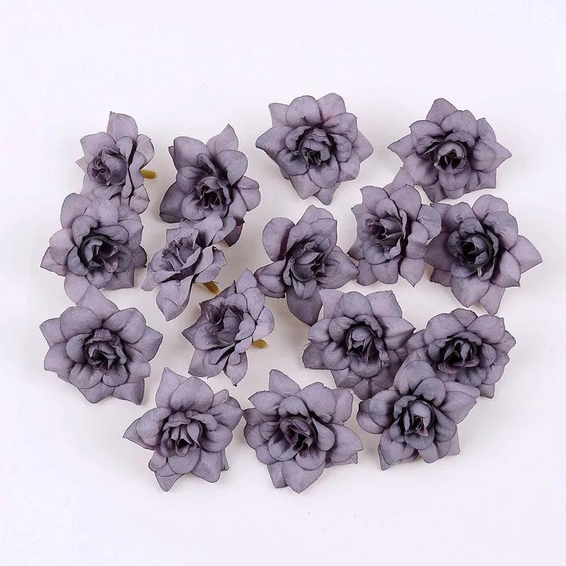 10Pcs Artificial Flower 4.5cm Silk Rose Head For Wedding Home New Year Decoration DIY Garland Scrapbook Gift Box Craft Flowers