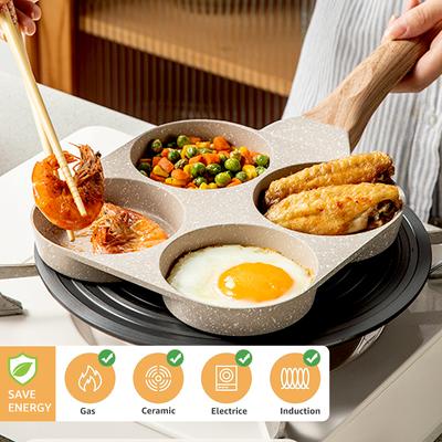 4-Loch-Omelettpfanne Brattopf Verdickter antihaftbeschichteter Eierpfannkuchensteak-Kochpfanne Hamburger Brot Frühstückszubereiter Induktionskochgeschirr