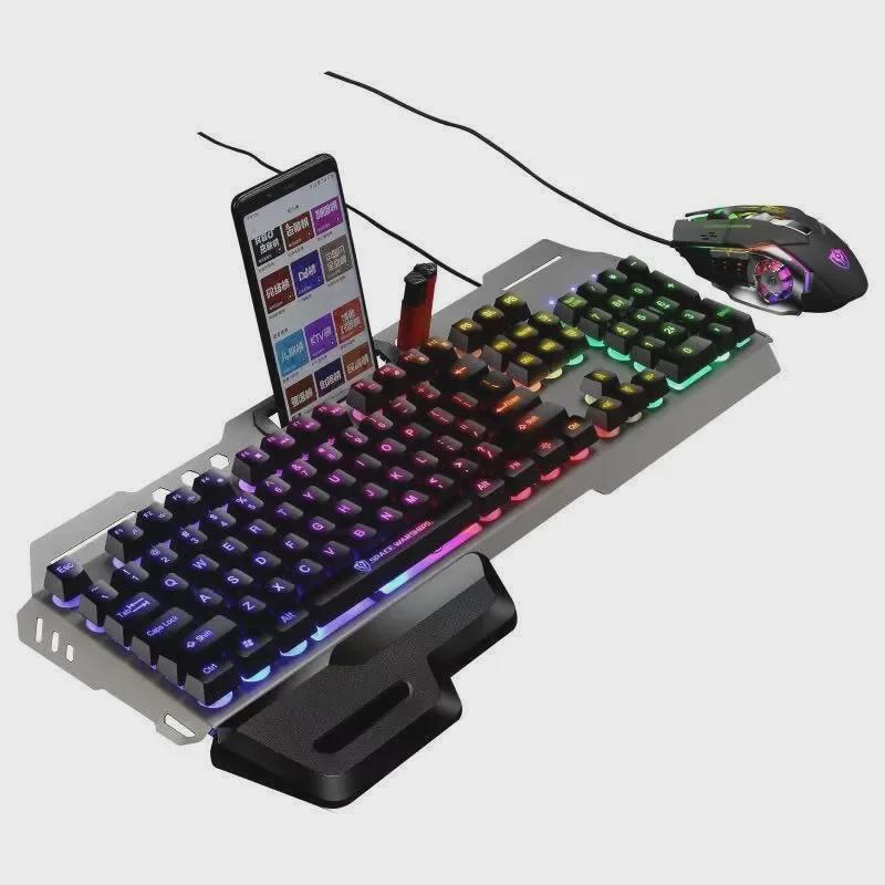 Mechanical Feel Gaming Keyboard & Mouse Set with Luminous Floating Keycaps, Metal Wired USB - Hot Sale