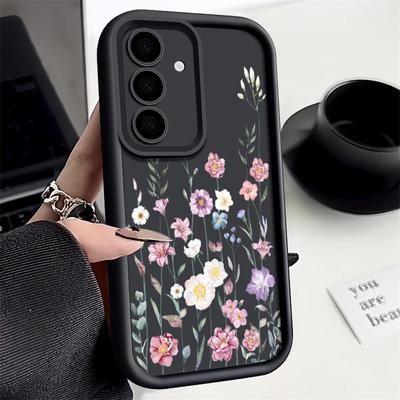 Farbiger Blumendruck TPU Matte Hülle für Samsung S25 S24 FE S23 Ultra A16 A56 A36 A55 A15 A35 A54 A06 Objektivschutz Weiche stoßfeste Telefonabdeckung