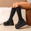 Fashion Fashion Thick Bottom Solid Black Elastic Boots Women Autumn Chunky Platform Super High Heel Knee Boots Sexy Party Long Booties