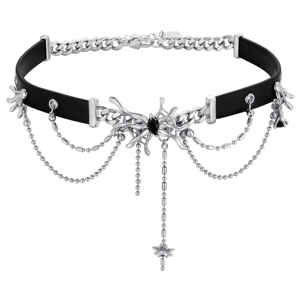 Collana Girocollo con Ragnatela Velenosa e Nappe Stile Dark Accessorio Punk per Ragazza Moda Alternativa