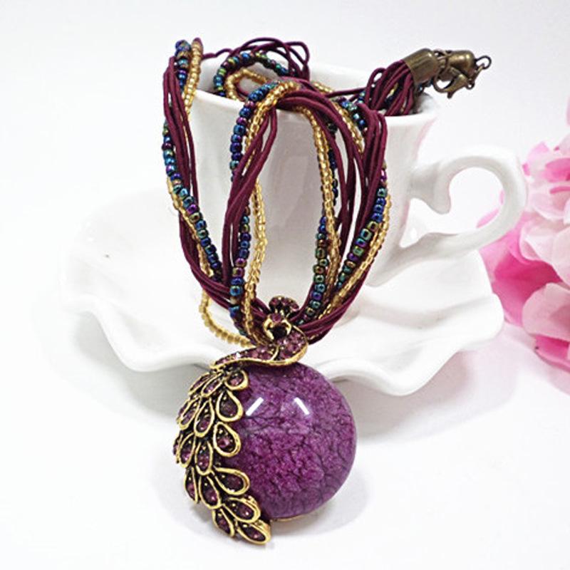 Ethnic Style Long Necklace: Retro Water Drop Pendant with Colored Shell for Fall/Winter