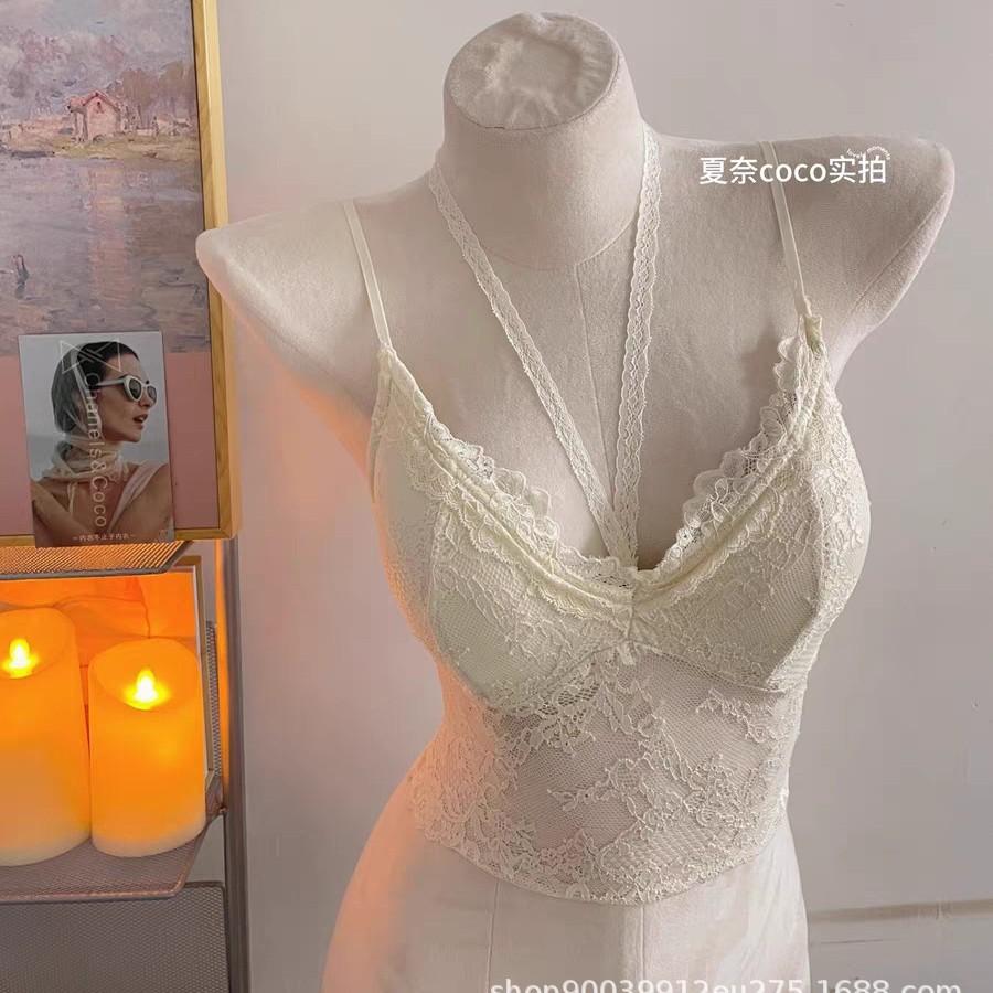 Neck lace inner sling with chest pad can be worn outside underwear summer French pure desire versatile bottom vest women S шампанского