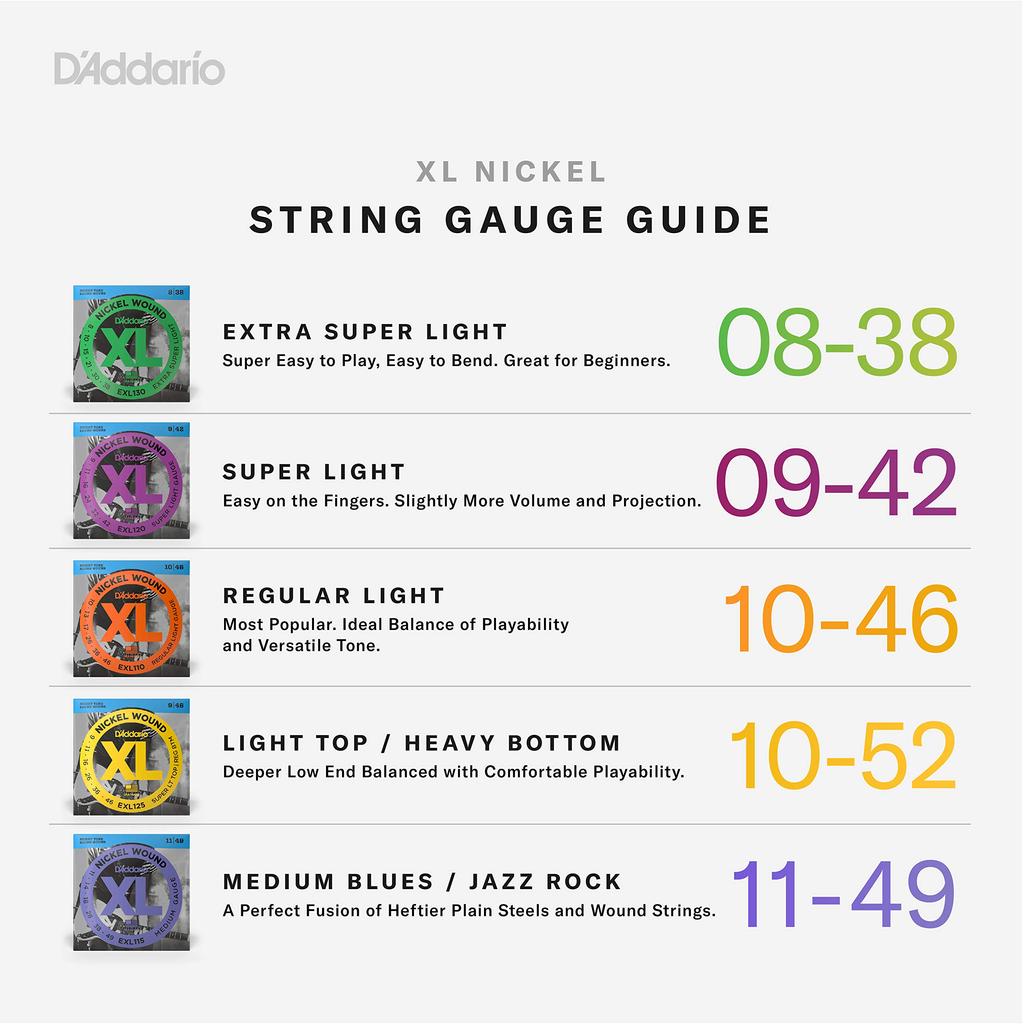Electric Guitar XL Super Light D'Addario Strings, Nickel, .009-.046, Top/Regular Bottom, 3-Pack, EXL125-3D