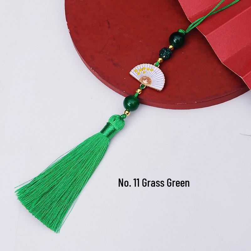 Ancient Style White Tassel Fan Pendant for Hanfu/Qipao Lapel or Phone