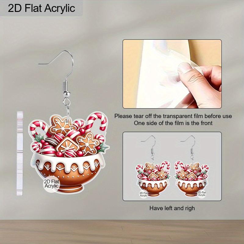 2D Flach Acryl Niedlich Weihnachtliche Zuckerstangen Dessertbecher Ohrringe Neuheit Schmuck Hänger für Frauen Festival Geschenke Anhänger