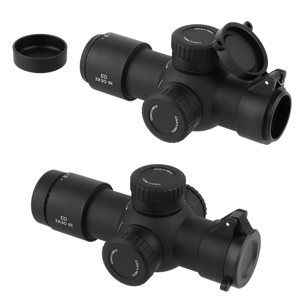 FOCUHUNTER 3x30 Prism 1200G IP67 Red Green 12cm Compact Short Tactical Sight for and Airsoft Riflescope, Shockproof, Waterproof, 6-Level Half-Mildot,