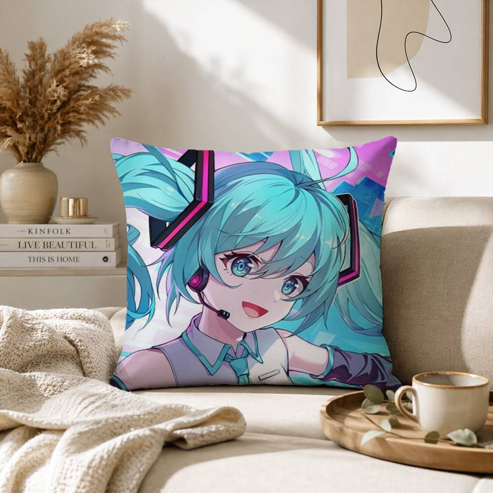 Anime MMIKU Various Sizes Square Pillow Case for Sofa Living Room Home Office Decor Protective Cover