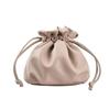 Pleated Drawstring Pouch, Shoulder or Crossbody, Compact, Small, Lightweight, Korean PU Leather (White)
