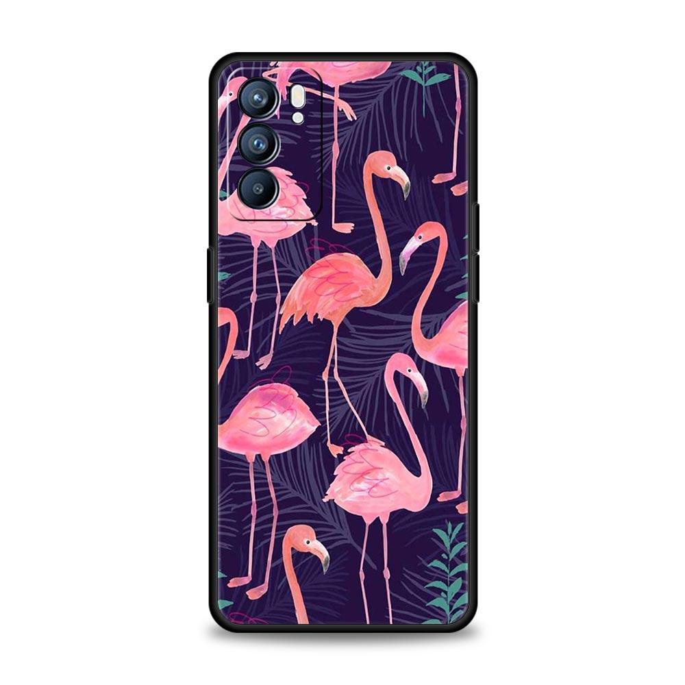 Lovely Pink Flamingos Leaf Phone Case For Oppo Reno8 Reno7 Reno6 Pro A54 5G Find X6 X5 A53 A52 A9 A15 A95 A17 A16 A57 A31 Cover