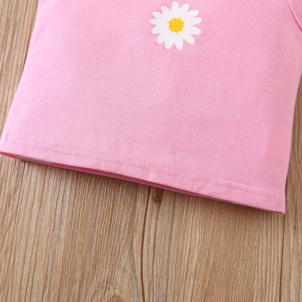 Girls 2 Piece Outfit 1-8Y Pink Sleeveless Tank Top with Striped Shorts Set Kids Summer Floral Clothing Sets