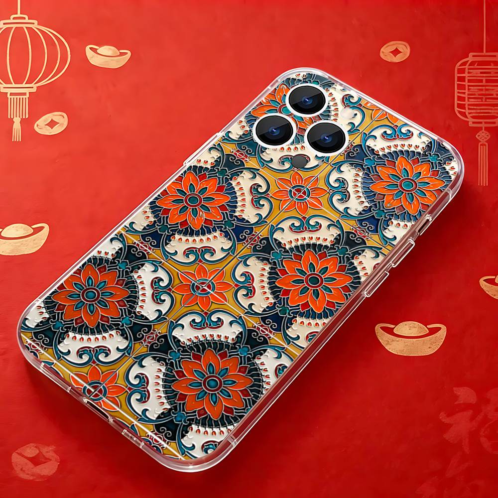 

Art Tile Moroccan pattern Phone Case For iPhone 17,16,15,14,13,12,11 Pro,Max,Plus,X,XS,XR,SE4,E Mini Transparent Soft Cover iPhone14