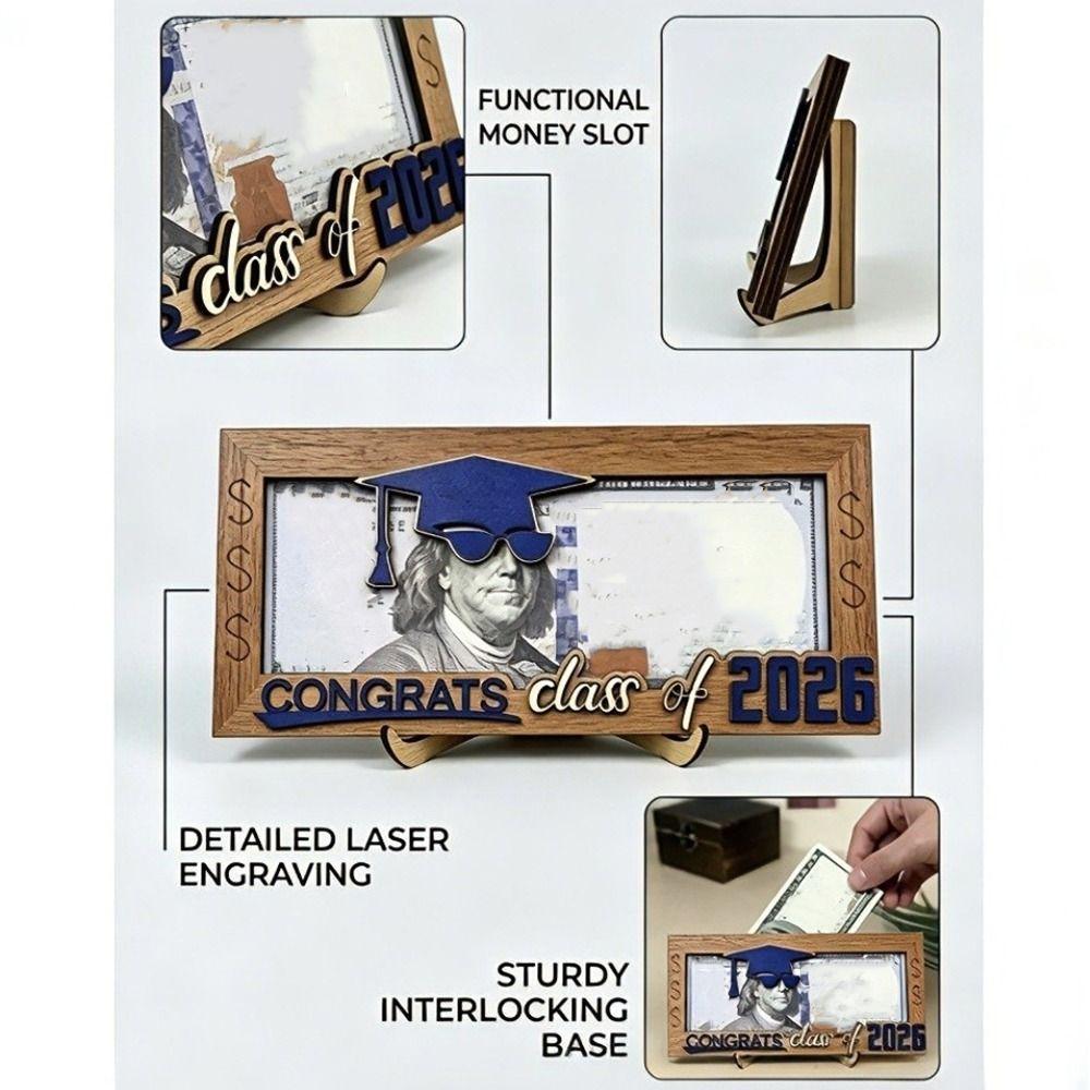 Double-Layer Graduation Money Holder Pull-Out Card Unique Keepsake Wooden Money Holder Graduate Cap Shaped Gift Card Holder