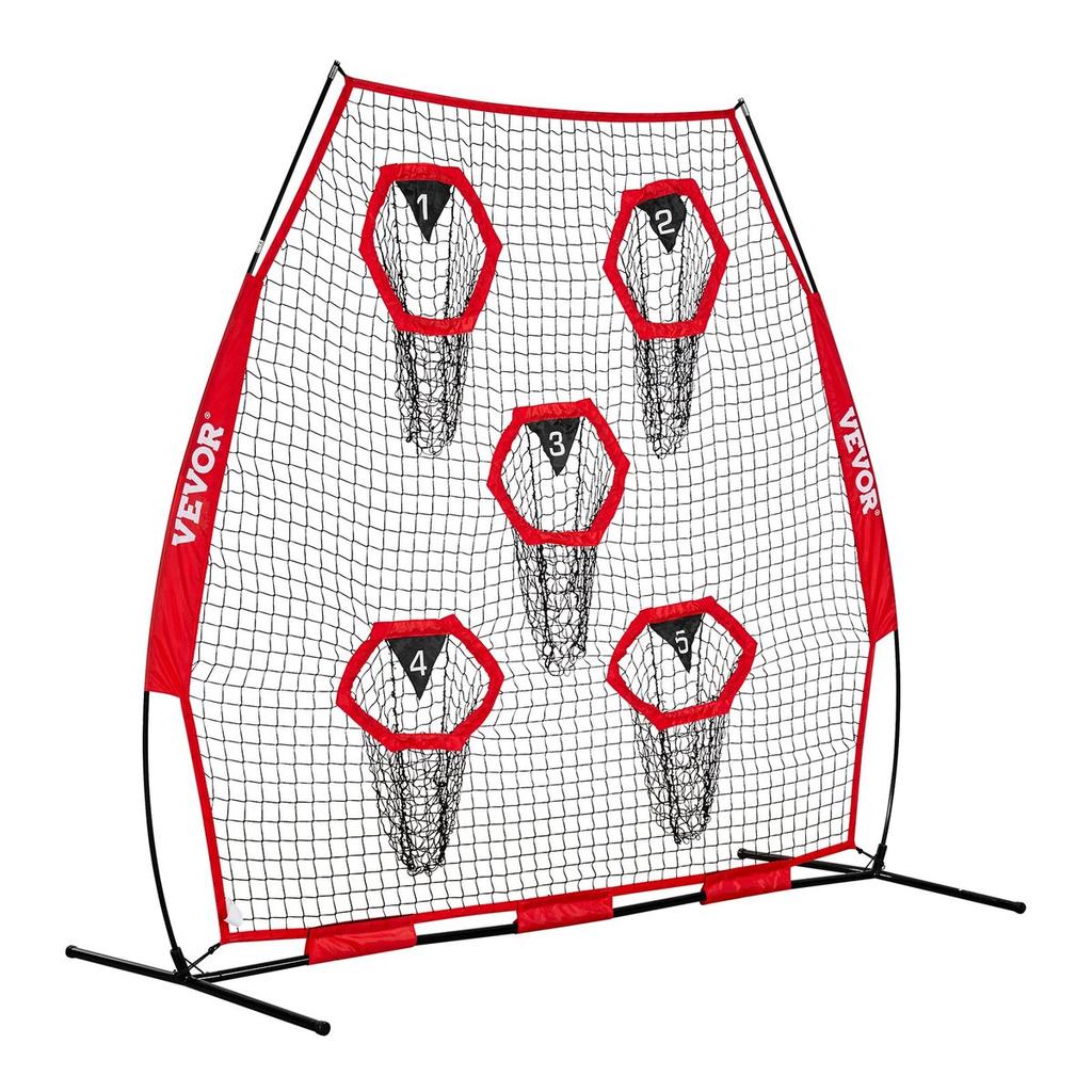 2133.6 X 2133.6mm Football Trainer Throwing Net, Training Throwing Target Practice Net with 5 Target Pockets, Knotless Net Includes Straps and