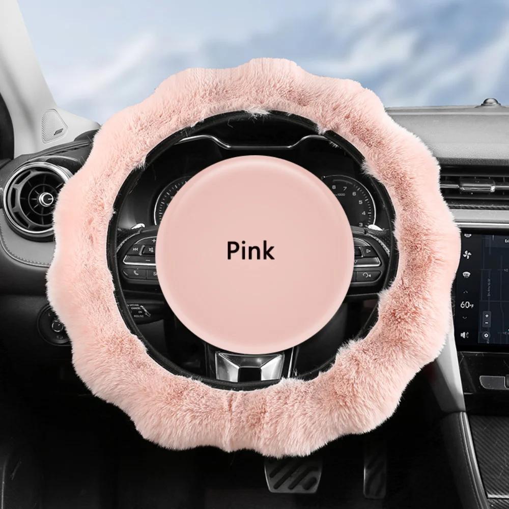 Winter Warm Soft Fluffy Plush Car Steering Wheel Cover Cute Non-Slip Elastic Protector Grip for Comfortable Driving Experience