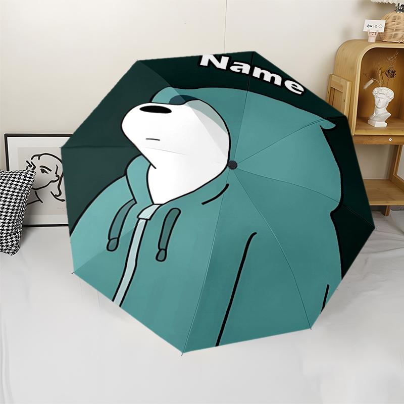 Custom Name We Bare Bears Theme Automatic Umbrella, Lightweight & Portable, 8 Rib, Perfect for Outdoor Travel, Birthdays, Christmas, Gifts.