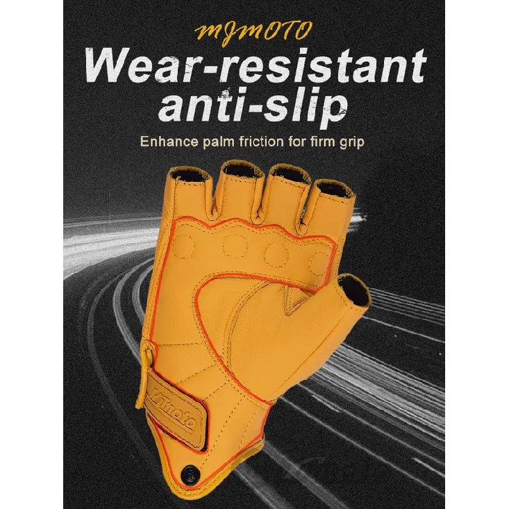 MJMOTO Retro Leder Motorrad Halbfingerhandschuhe Touchscreen Motocross Handschuhe Hartschalen Schutz Motorradhandschuh Atmungsaktiv