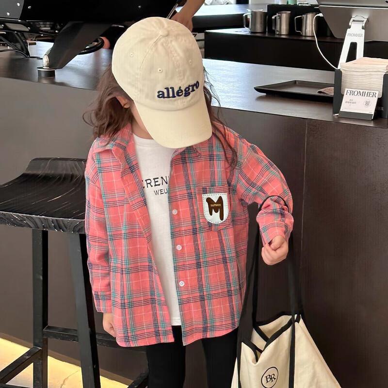 TUTUXIAOXIANG Girls  Retro Plaid Brushed Long-Sleeve Shirt 110