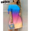 GMXIA Women Fashion Off Shoulder Dress Short Sleeve Bow Tie Print Dresses Summer Beach Dresses Plus Size