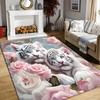 1Pcs White Tiger RosePattern Floor Mat Modern Kitchen Polyester Rug Non-Slip Colorful Indoor Carpet, For Home Bathroom Bedroom Living Room Decor