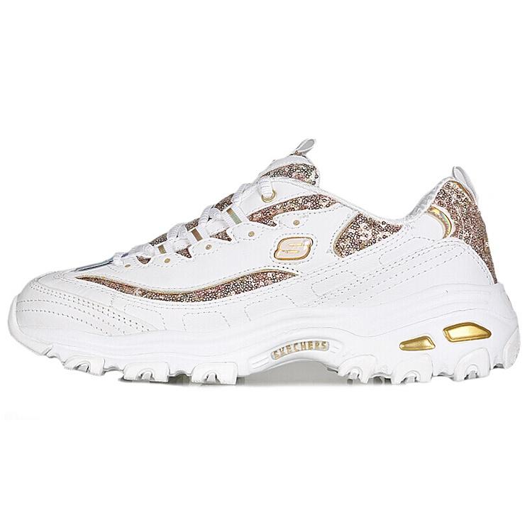 Skechers D'Lites Low Top Daddy Shoes White/Gold Women's 11916-WGD