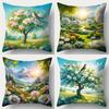 4PCS Set, Sofa Pillow Covers: Spring Green Trees, Red Flowers, Birds  Grass Print, Home Decor, Lumbar Cushion Covers Insert Not