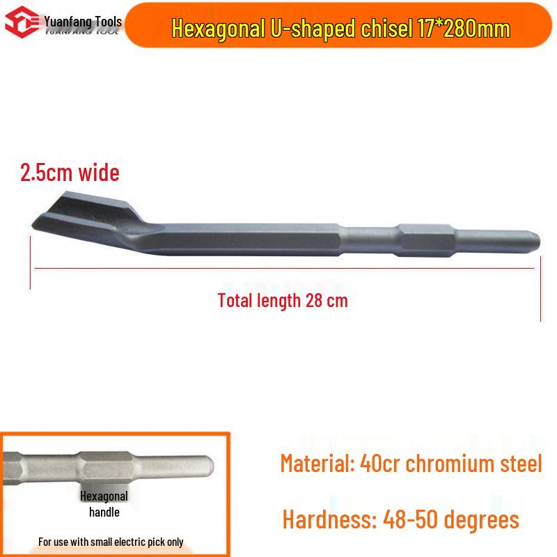 Electric Hammer Drill Set: Square/Round Shank with Pointed, Flat, U-shaped Chisels, Pick Head, Shovel, and Slotting Through-wall Drill.