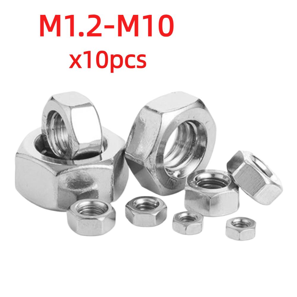 10pcs/lot 304 SS Hex Nuts, DIN555, M2 - M10
