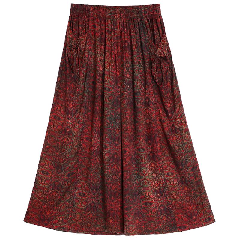 Letní kalhoty se širokými nohavicemi pro ženy Elegantní nadměrné velikosti Ležérní Elastický pas Sukňové kalhoty Vintage oblečení