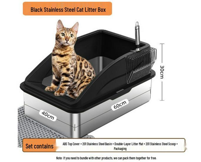 Stainless Steel Extra Large Cat Litter Box with Elevated Slope
