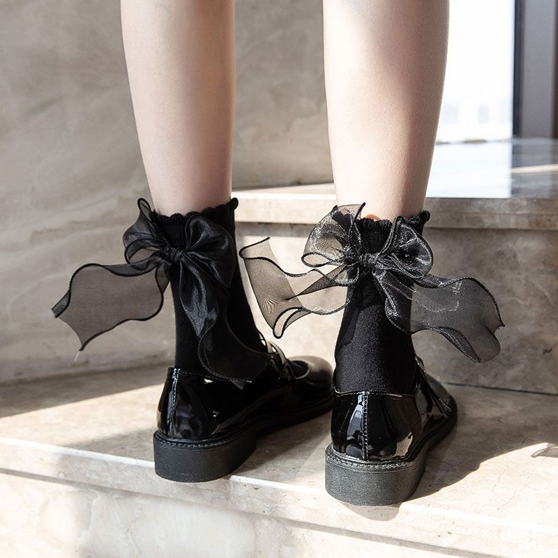 Lolita Socks, Trendy Mid-calf Socks, Cute Lace Bow, Princess Lace Socks