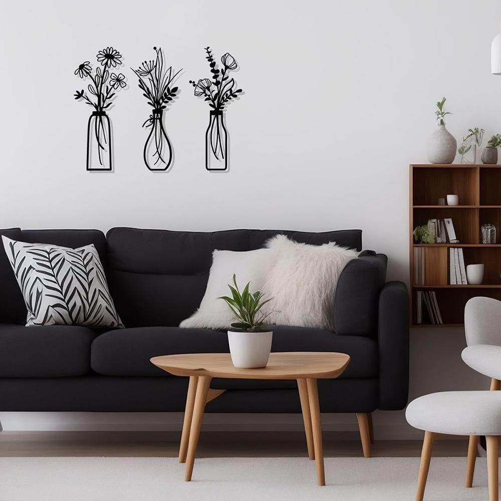 3Pcs/Set Metal Wall Art Floral Design Decorative Iron Wall Hanging Living Room Bedroom Home Decor