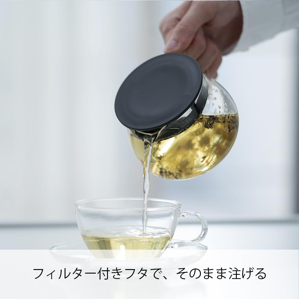 HARIO Teapot 380mL round shape allows tea leaves to mesh lid microwave made in Chanomaru, capacity, heat-resistant glass, expand, filter, safe, black,
